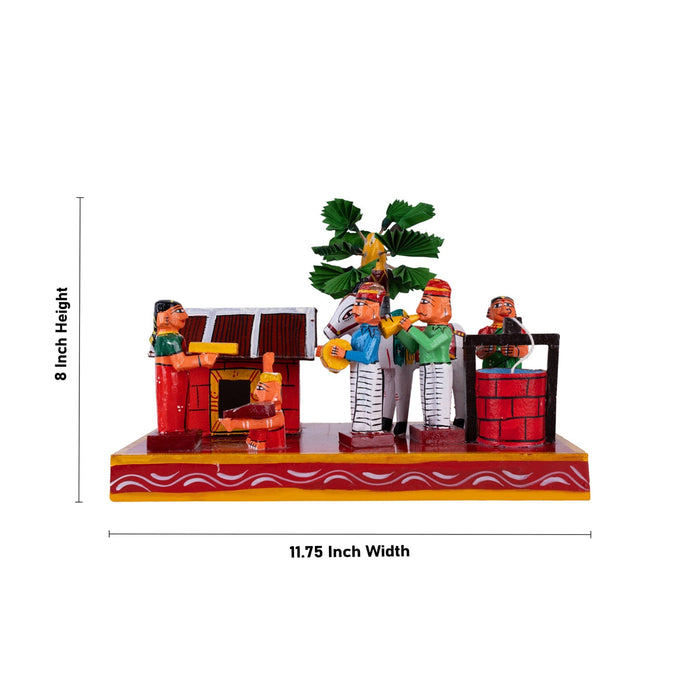 Village House Kondapalli Toy - 8 X 11.75 Inches | Handmade Showpiece/ Wooden Statue For Golu Display