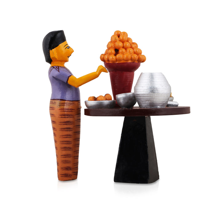 Pani Puri Seller - 6 X 5 Inches | Decorative Showpiece/ Wood Sculpture For Home Decor & Festive Gifting