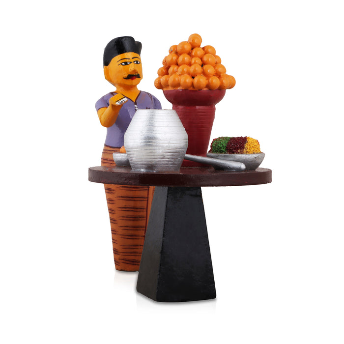 Pani Puri Seller - 6 X 5 Inches | Decorative Showpiece/ Wood Sculpture For Home Decor & Festive Gifting