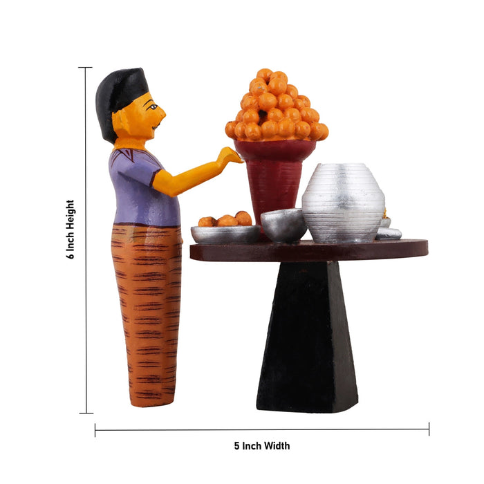 Pani Puri Seller - 6 X 5 Inches | Decorative Showpiece/ Wood Sculpture For Home Decor & Festive Gifting