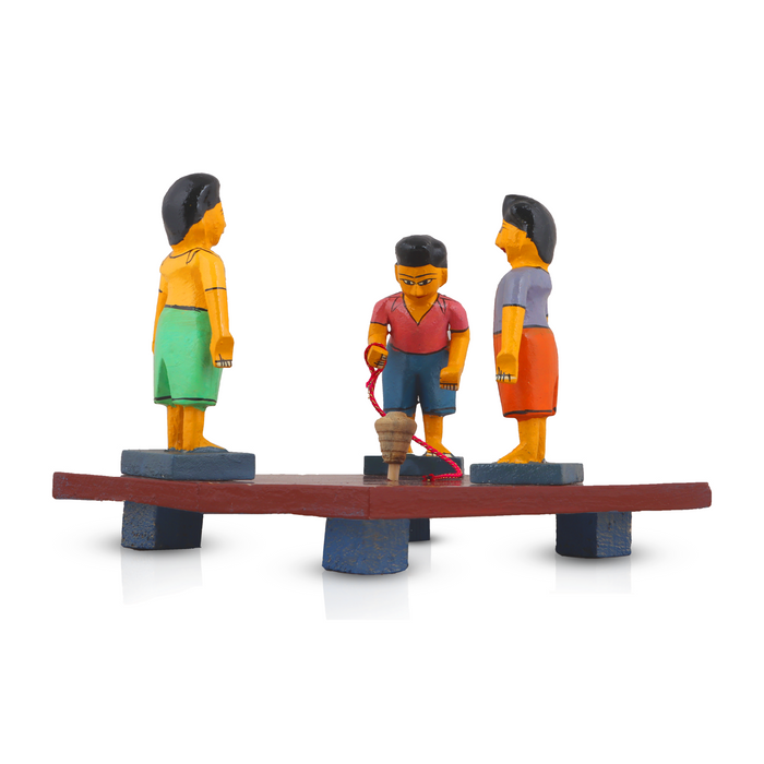 Pambaram Vilaiyaduthal Set - 6 Inches | Wood Sculpture/ Golu Doll for Home Decor