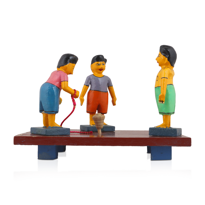 Pambaram Vilaiyaduthal Set - 6 Inches | Wood Sculpture/ Golu Doll for Home Decor