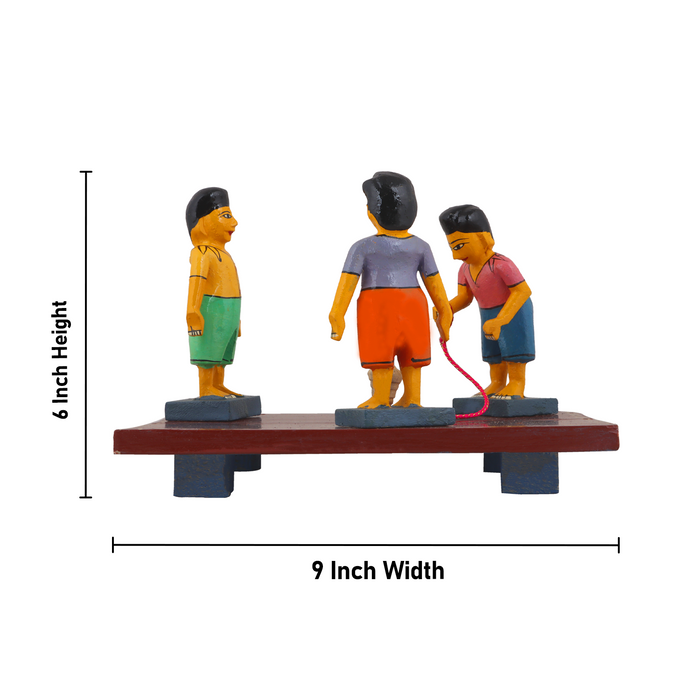 Pambaram Vilaiyaduthal Set - 6 Inches | Wood Sculpture/ Golu Doll for Home Decor