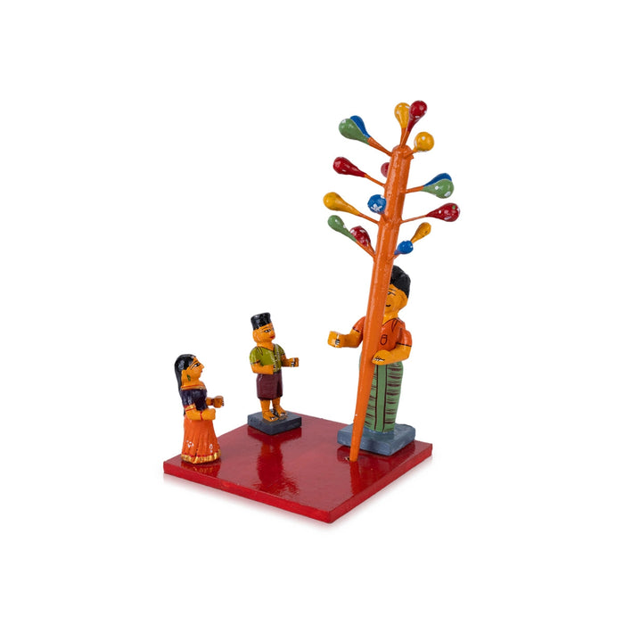 Balloon Seller Kondapalli Toy - 10 X 5.25 Inches | Handmade Showpiece/ Wooden Statue For Golu Display & Gifting