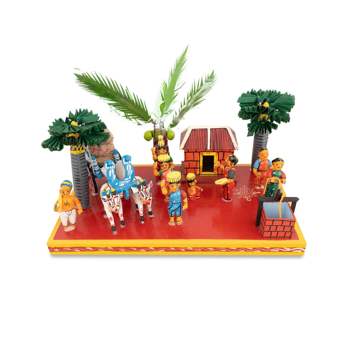 Village Kondapalli Bommalu- 8 X 16.5 Inches | Kolu Bommai/Golu Doll/ Wood Sculpture For Navaratri Golu Display