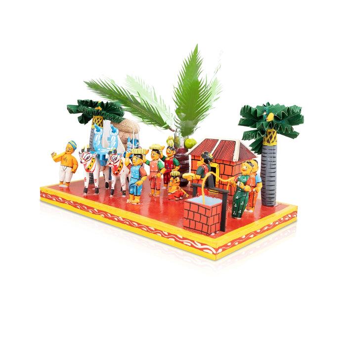 Village Kondapalli Bommalu- 8 X 16.5 Inches | Kolu Bommai/Golu Doll/ Wood Sculpture For Navaratri Golu Display