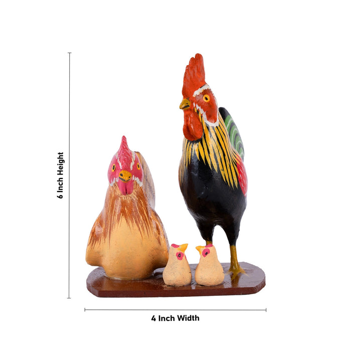 Hen And Cock Family Kondapalli Toy - 6 X 4 Inches | Handmade Showpiece/ Wooden Statue For Home Decor & Gifting