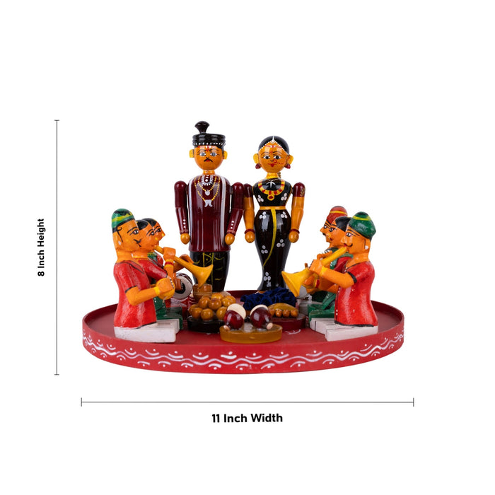 Wedding Kondapalli Toy Set- 8 X 11 Inches | Marriage Handmade Showpiece/Wooden Statue For Home & Golu Display
