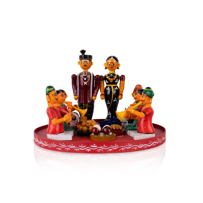 Wedding Kondapalli Toy Set- 8 X 11 Inches | Marriage Handmade Showpiece/Wooden Statue For Home & Golu Display