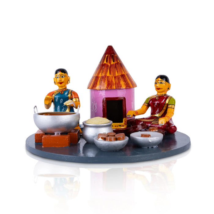 Lady Making Athirasam Kondapalli Toy- 6 X 9 Inches | Handmade Showpiece/ Wooden Statue For Home Decor & Gifting