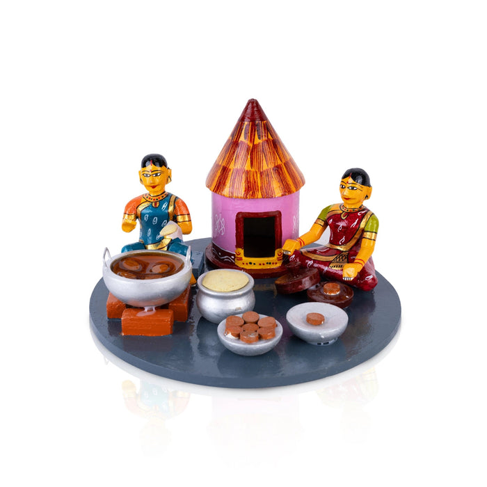 Lady Making Athirasam Kondapalli Toy- 6 X 9 Inches | Handmade Showpiece/ Wooden Statue For Home Decor & Gifting