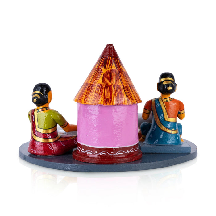 Lady Making Athirasam Kondapalli Toy- 6 X 9 Inches | Handmade Showpiece/ Wooden Statue For Home Decor & Gifting