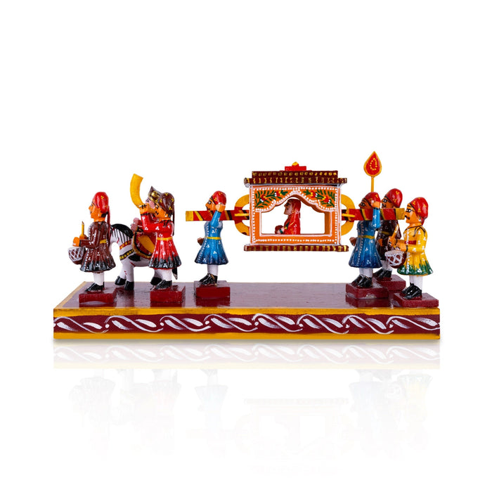 Marriage Palki Kondapalli Toy - 6.5 X 13 Inches | Handmade Showpiece Pallakki/ Wooden Statue For Home & Gifting