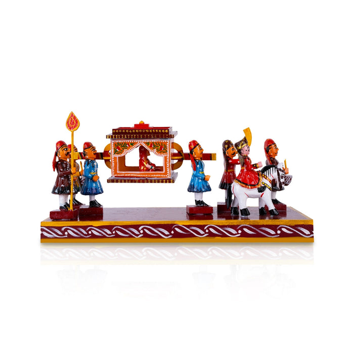 Marriage Palki Kondapalli Toy - 6.5 X 13 Inches | Handmade Showpiece Pallakki/ Wooden Statue For Home & Gifting