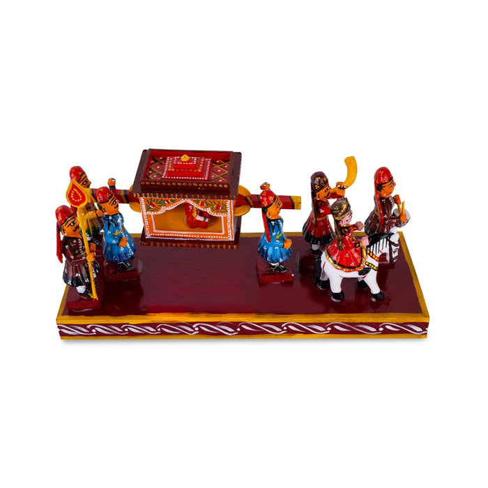 Marriage Palki Kondapalli Toy - 6.5 X 13 Inches | Handmade Showpiece Pallakki/ Wooden Statue For Home & Gifting
