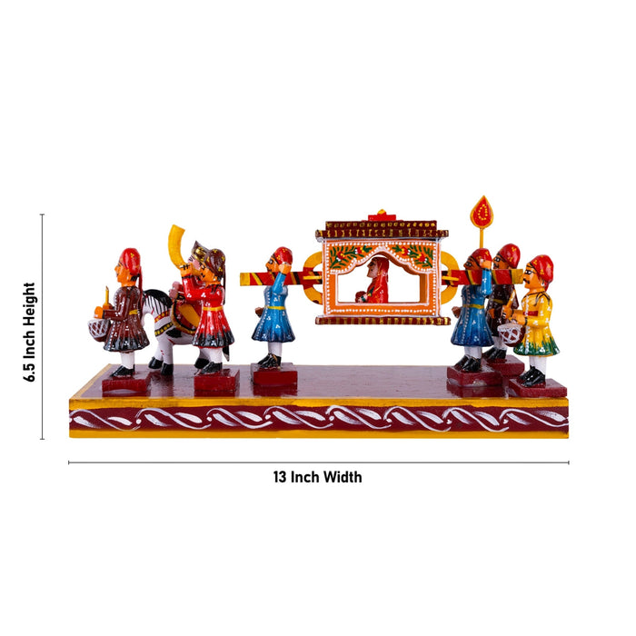 Marriage Palki Kondapalli Toy - 6.5 X 13 Inches | Handmade Showpiece Pallakki/ Wooden Statue For Home & Gifting