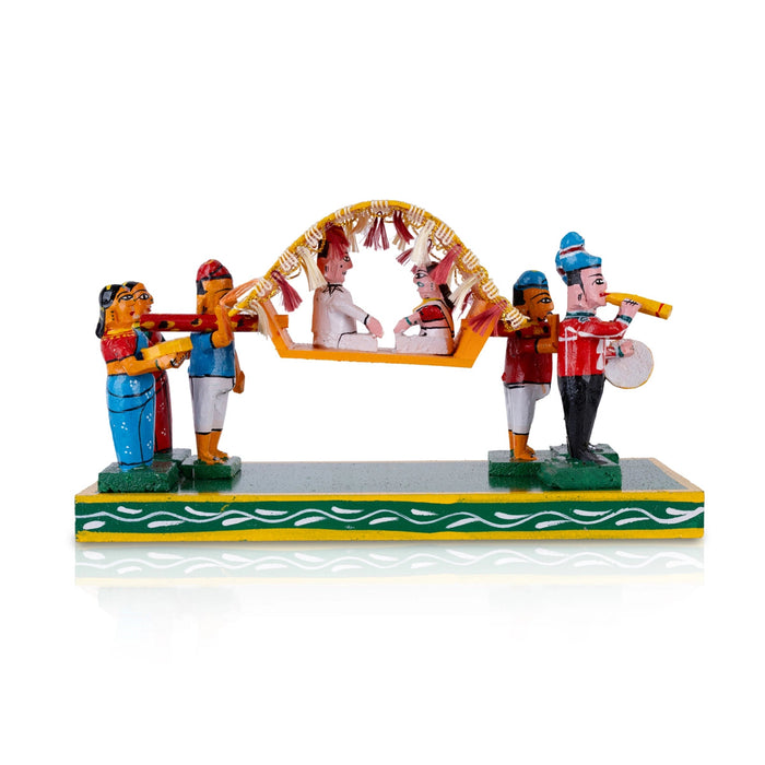 Marriage Palki Kondapalli Toy- 7.25 X 12.75 Inches | Handmade Showpiece/Wooden Pallakki Statue For Golu Display