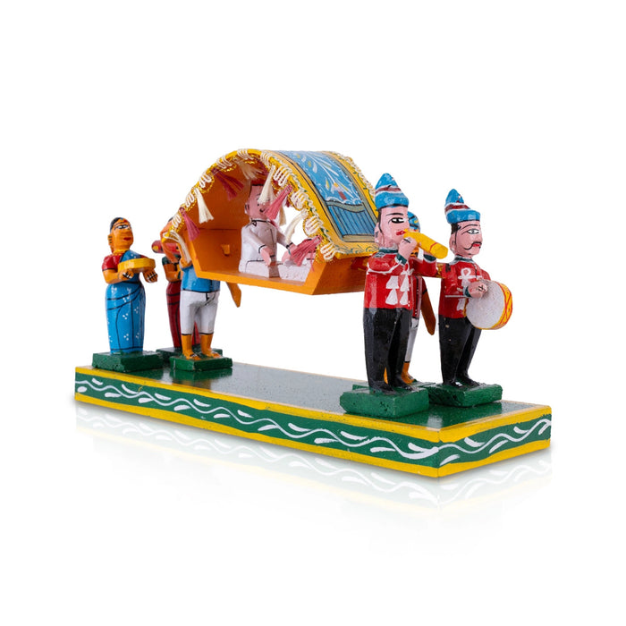 Marriage Palki Kondapalli Toy- 7.25 X 12.75 Inches | Handmade Showpiece/Wooden Pallakki Statue For Golu Display