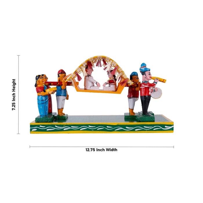 Marriage Palki Kondapalli Toy- 7.25 X 12.75 Inches | Handmade Showpiece/Wooden Pallakki Statue For Golu Display
