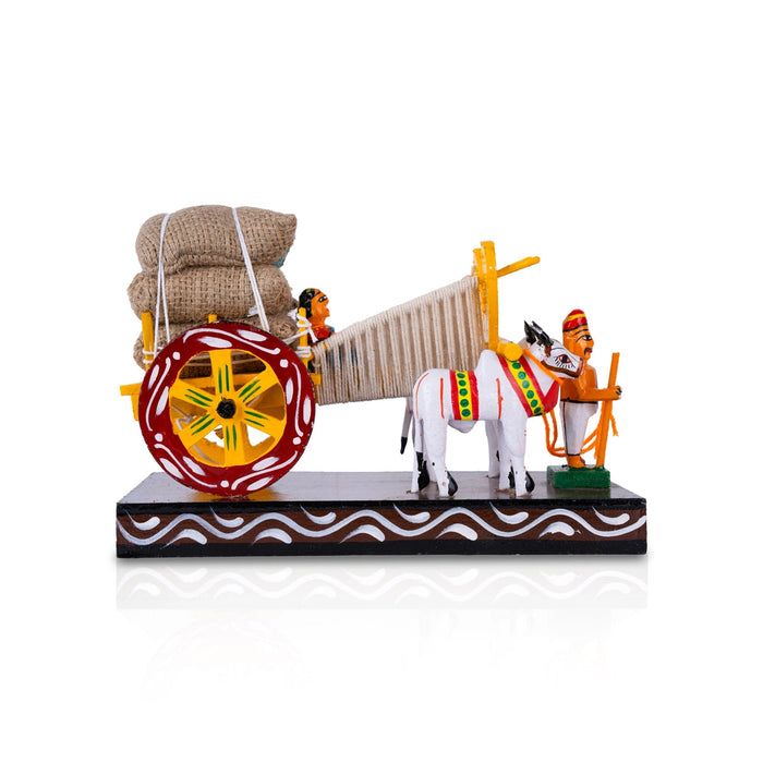 Bullock Cart Kondapalli Toy - 7 X 10 Inches | Handmade Showpiece/ Wooden Statue For Golu Display & Home Decor