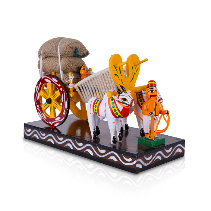 Bullock Cart Kondapalli Toy - 7 X 10 Inches | Handmade Showpiece/ Wooden Statue For Golu Display & Home Decor