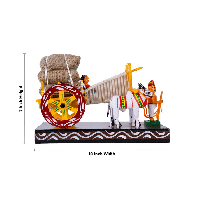 Bullock Cart Kondapalli Toy - 7 X 10 Inches | Handmade Showpiece/ Wooden Statue For Golu Display & Home Decor