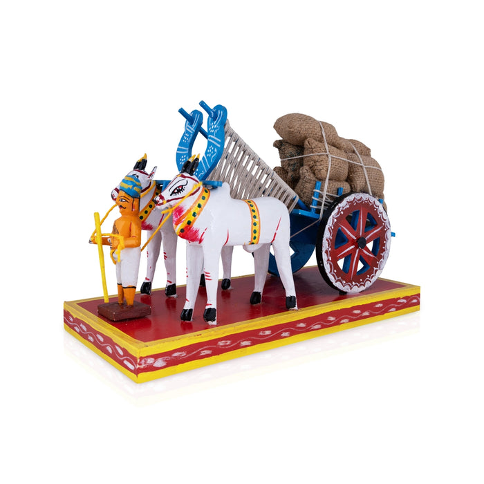 Bullock Cart Wooden Golu Bommai - 8 x 13 Inches | Giri Golu Doll/ Navaratri Golu Bomma/ Gombe/ Bommai