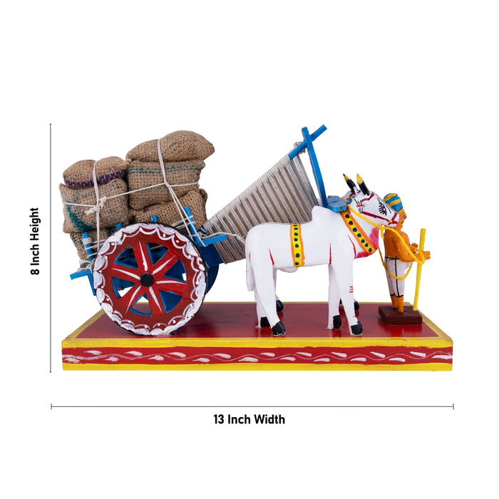 Bullock Cart Wooden Golu Bommai - 8 x 13 Inches | Giri Golu Doll/ Navaratri Golu Bomma/ Gombe/ Bommai