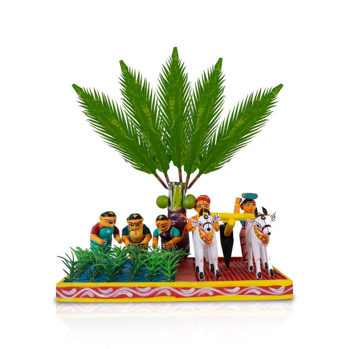 Farming Kondapalli Toy - 12 X 10.25 Inches | Cultivation Handmade Showpiece/ Wooden Statue For Golu Display