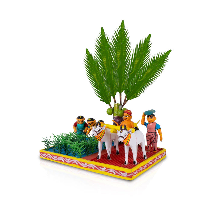 Farming Kondapalli Toy - 12 X 10.25 Inches | Cultivation Handmade Showpiece/ Wooden Statue For Golu Display