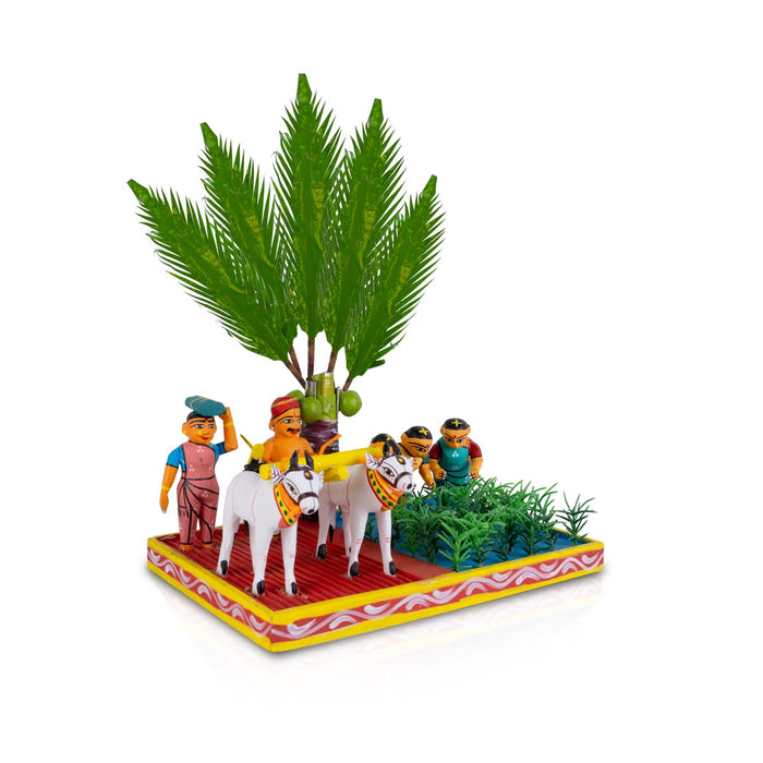 Farming Kondapalli Toy - 12 X 10.25 Inches | Cultivation Handmade Showpiece/ Wooden Statue For Golu Display