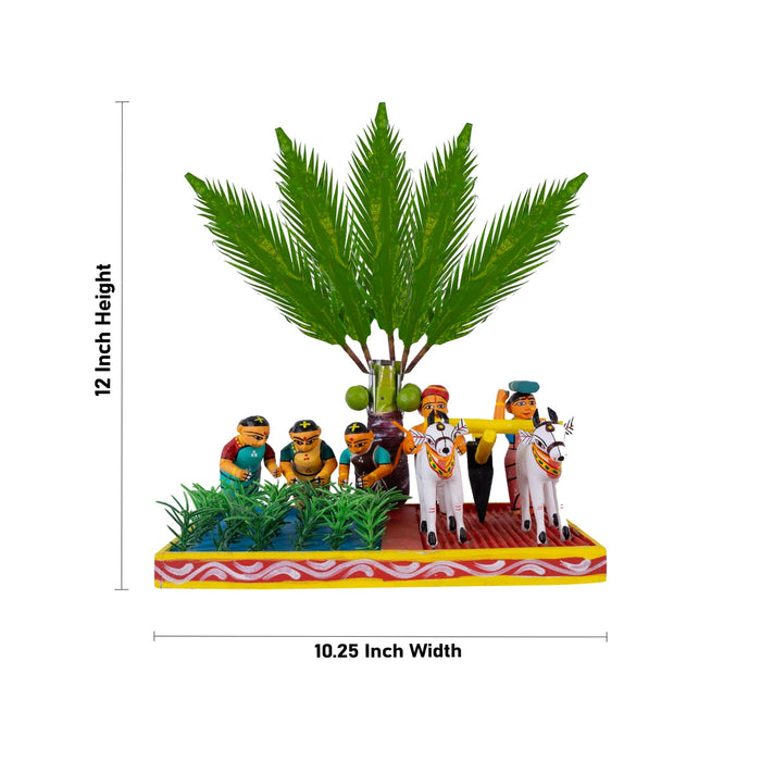 Farming Kondapalli Toy - 12 X 10.25 Inches | Cultivation Handmade Showpiece/ Wooden Statue For Golu Display
