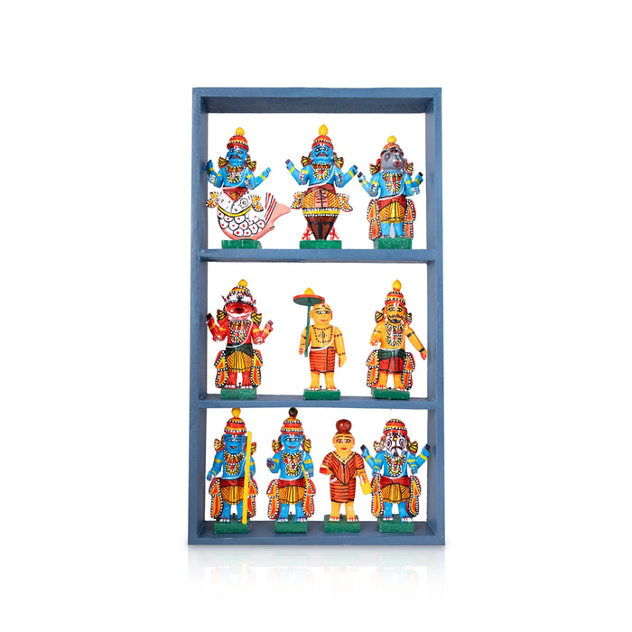 Dasavatharam Wooden Frame Golu Bommai Set - 15 x 8.5 Inches | Giri Golu Doll/Navaratri Golu Bomma/Gombe/Bommai