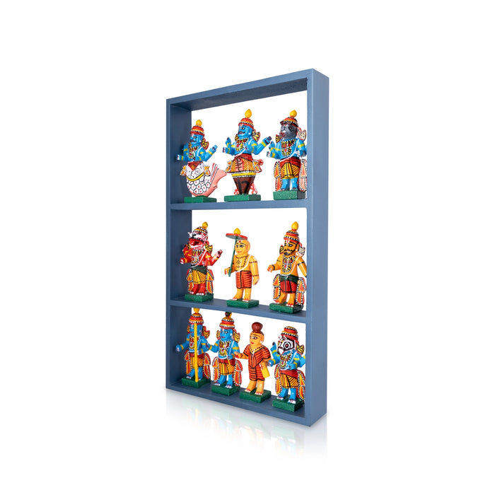 Dasavatharam Wooden Frame Golu Bommai Set - 15 x 8.5 Inches | Giri Golu Doll/Navaratri Golu Bomma/Gombe/Bommai