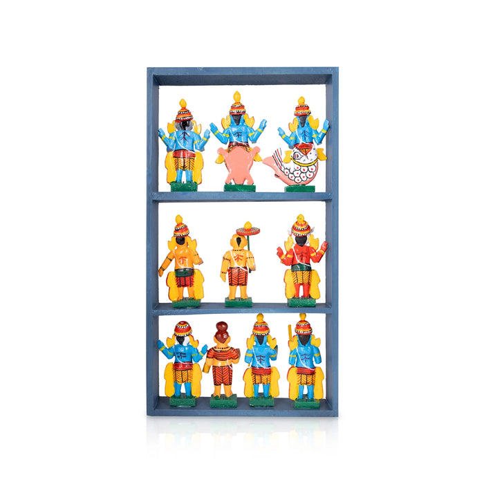 Dasavatharam Wooden Frame Golu Bommai Set - 15 x 8.5 Inches | Giri Golu Doll/Navaratri Golu Bomma/Gombe/Bommai