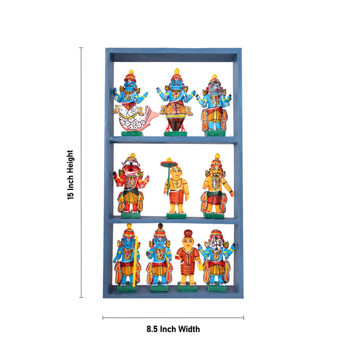 Dasavatharam Wooden Frame Golu Bommai Set - 15 x 8.5 Inches | Giri Golu Doll/Navaratri Golu Bomma/Gombe/Bommai
