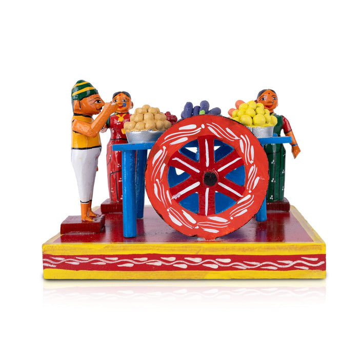 Cart Vegetable Seller Kondapalli Toy - 6.25 X 8.5 Inches | Handmade Showpiece/ Wooden Statue For Festival Golu