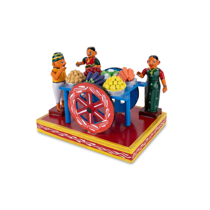 Cart Vegetable Seller Kondapalli Toy - 6.25 X 8.5 Inches | Handmade Showpiece/ Wooden Statue For Festival Golu