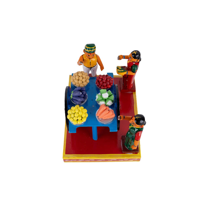 Cart Vegetable Seller Kondapalli Toy - 6.25 X 8.5 Inches | Handmade Showpiece/ Wooden Statue For Festival Golu