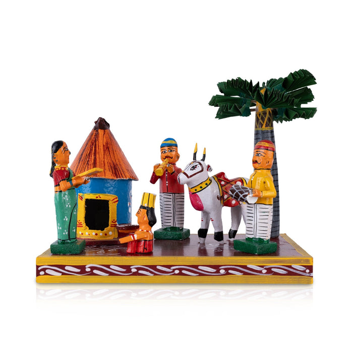 Village House Kondapalli Bommalu - 8 x 10 Inches | Handmade Showpiece/ Wooden Statue for Home Decor
