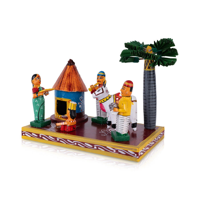 Village House Kondapalli Bommalu - 8 x 10 Inches | Handmade Showpiece/ Wooden Statue for Home Decor