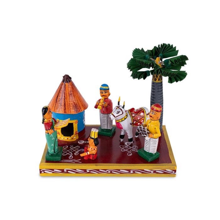 Village House Kondapalli Bommalu - 8 x 10 Inches | Handmade Showpiece/ Wooden Statue for Home Decor