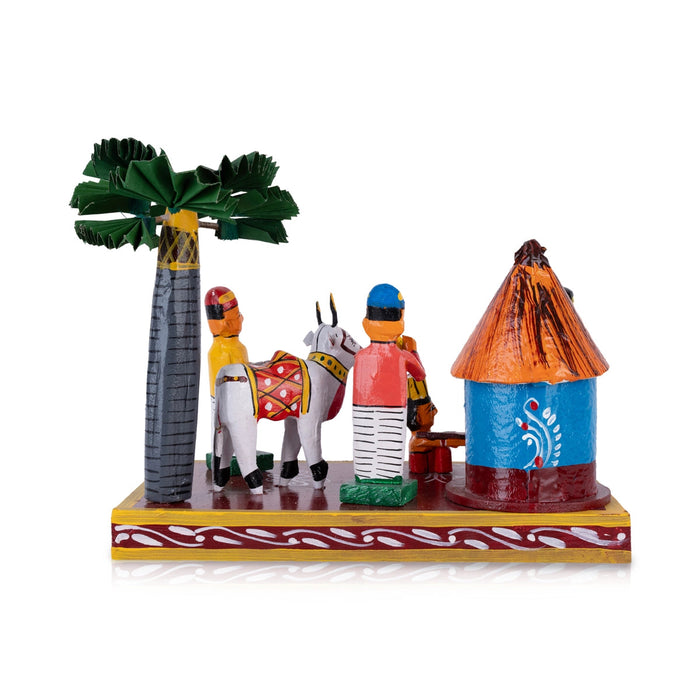 Village House Kondapalli Bommalu - 8 x 10 Inches | Handmade Showpiece/ Wooden Statue for Home Decor