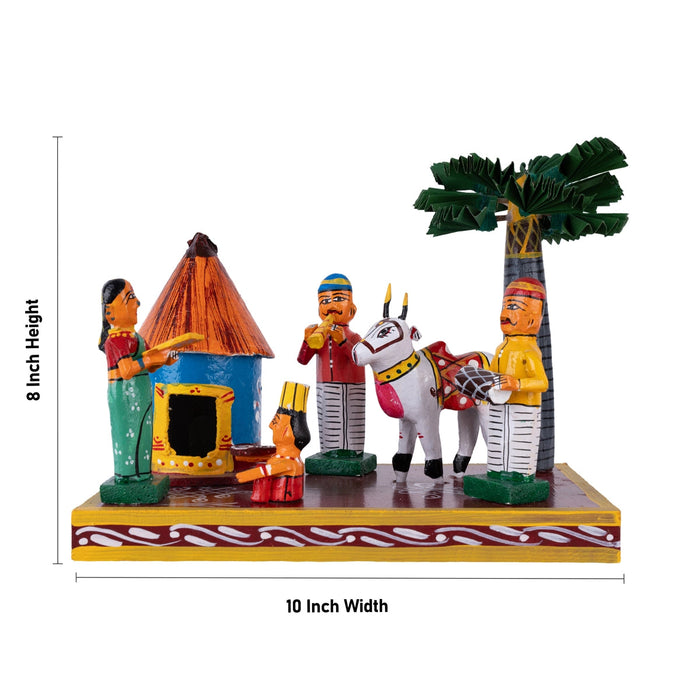 Village House Kondapalli Bommalu - 8 x 10 Inches | Handmade Showpiece/ Wooden Statue for Home Decor