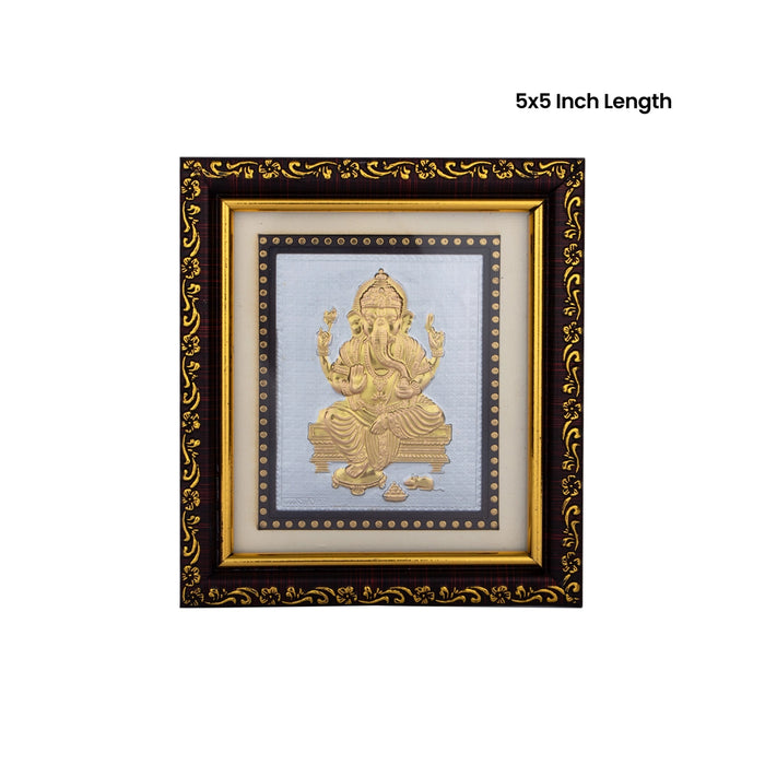 Ganesh Murti Design Photo Frame - 5 x 5 Inches | Gold Foil Wall Picture Frame For Home Decor And Gifting