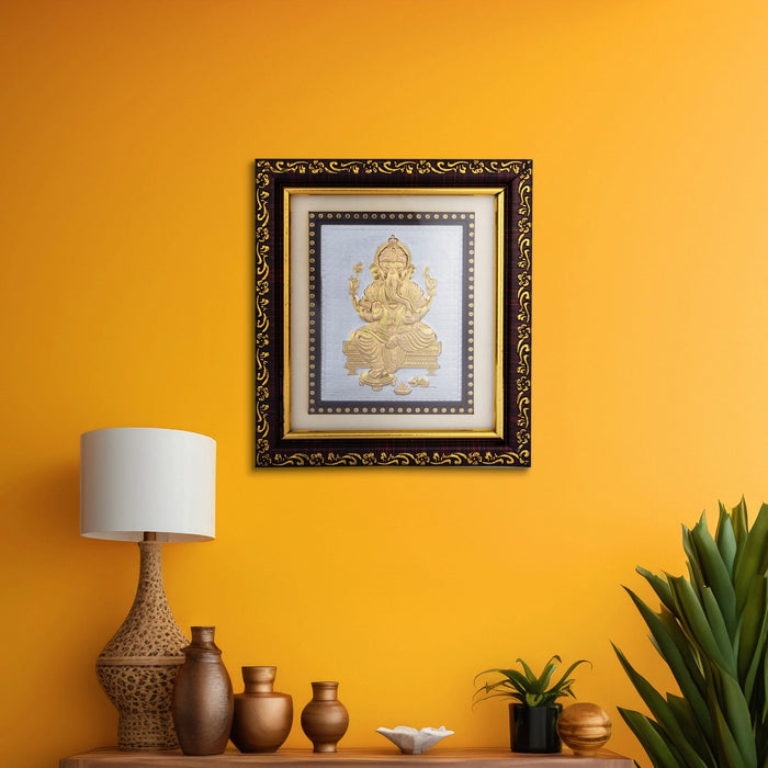 Ganesh Murti Design Photo Frame - 5 x 5 Inches | Gold Foil Wall Picture Frame For Home Decor And Gifting