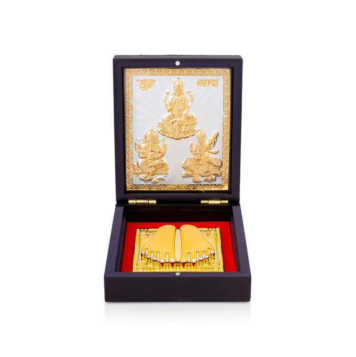 Puja Box with Paduka - 1.5 x 3.75 Inches | Ganesha Lakshmi Saraswati Footprint Box/ Divine Pooja Box for Home