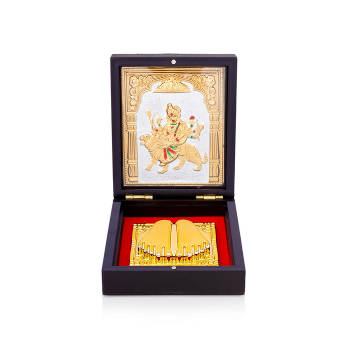 Pooja Box with Padham - 1.5 x 3.75 Inches | Durga Maa Puja Box/ Gold Polish Charan Paduka Box for Home
