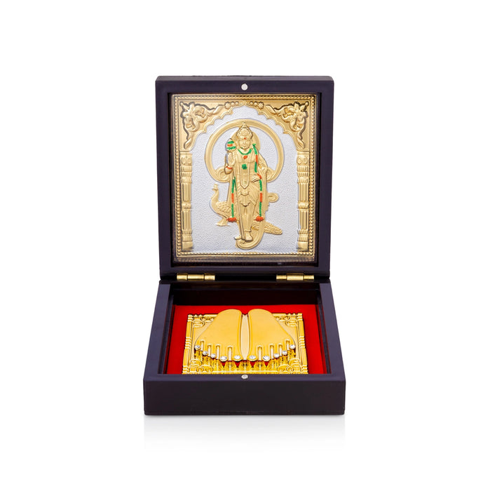 Pooja Box - 1.5 x 3.75 Inches | Murugan Murti With Padham/ Charan Paduka Box/ Puja Box for Home
