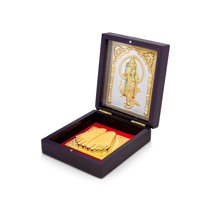 Pooja Box - 1.5 x 3.75 Inches | Murugan Murti With Padham/ Charan Paduka Box/ Puja Box for Home